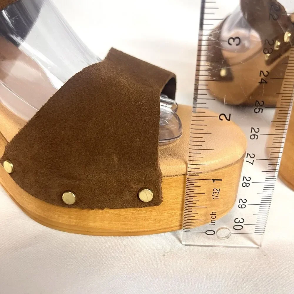 Ilaria Sartori Wooden Platform Suede Sandal Women's Size 38 US 7.5 Made In Italy
